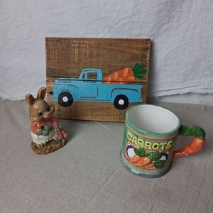 Easter Bunny Figurine and Carrot Mug Set